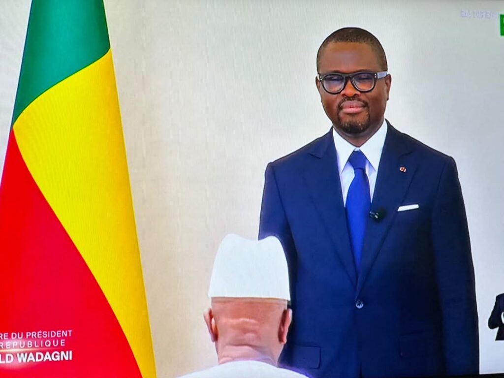 Une photo de la cérémonie d’investiture du nouveau Président de la République du Benin, Romuald Wadagni ce dimanche 24 mai 2026 à Cotonou